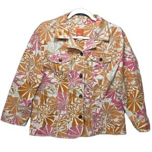 Hearts of Palm Trucker Jacket Womens‎ 18 Boho Retro Y2K Colorful Mixed Print